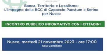 Banca, Territorio e Localismo: l’impegno della BCC di Capaccio Paestum e Serino per Nusco. Nuovo appuntamento con Banca in Movimento